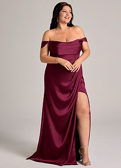 Azazie Johana Bridesmaid Dresses Burgundy Mermaid Off the Shoulder Stretch Satin Convertible Dress image11