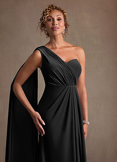 Azazie Aphra Klänningar till brudens mor Klä Tubklänning i sammet Ena axeln Svart image6