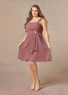 Azazie Olivia Mother of the Bride Dresses Desert Rose A-Line Square Neckline Pleated Chiffon Dress image4