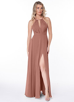 Azazie Evalleen Bridesmaid Dresses Cedar Rose A-Line Pleated Chiffon Dress image2