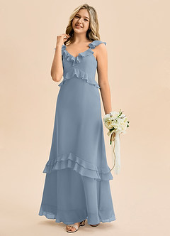 Azazie Tavie Junior Dusty Blue A-Line Ruched Chiffon Dress image1