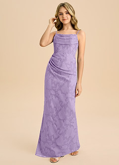 Azazie Mai Junior Lilac Sheath Pleated Floral Burnout Dress image6