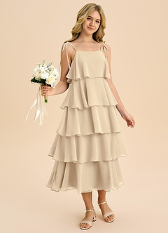 Azazie Shortcake Junior Champagne A-Line Bow Chiffon Dress image6