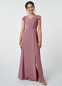 Azazie Claudine Junior Vintage Mauve A-Line Pleated Chiffon Dress image1