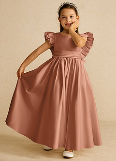 Azazie Piglette Flower Girl Dresses Bronzer A-Line Bow Matte Satin Dress image6