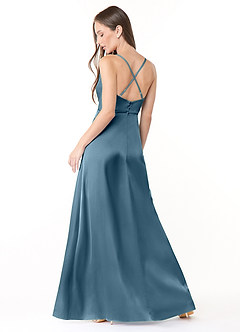 Azazie Naomie Bridesmaid Dresses Bermuda A-Line Cowl Neckline Side Slit Stretch Satin Dress image2