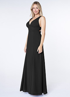 Azazie Christiana Brautjungfernkleider A-Linie V-Hals Gefaltet Chiffon Kleid Schwarz image4
