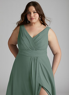 Azazie Karina Bridesmaid Dresses Eucalyptus A-Line Pleated Chiffon Dress image11