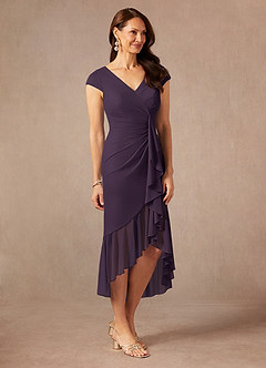 Azazie Renetta Mother of the Bride Dresses Plum Sheath V-Neck Pleated Mesh Dress image5