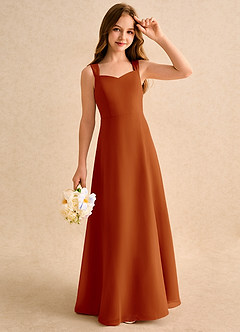 Azazie Makani Junior Formal vestidos de niña de las flores Vestido de Pimenton de Gasa de Corte En A con Escote de Corazón image4