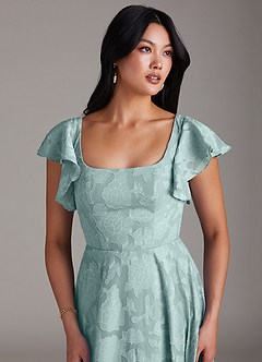 Azazie Bondi Bridesmaid Dresses Mist A-Line Side Slit Floral Burnout Dress image6