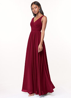 Azazie Keyla Bridesmaid Dresses Burgundy A-Line V-Neck Pleated Chiffon Dress image2