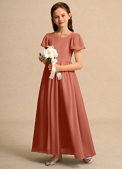 Azazie Lilia Girls Formal Flower Girl Dresses Clay A-Line with Sleeves Chiffon Dress image3