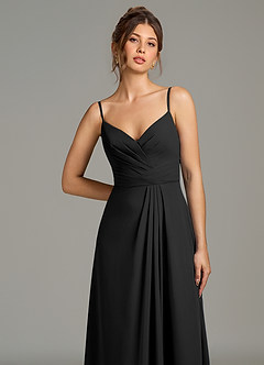 Azazie Sherah Robes de demoiselle d'honneur Robe Trapèze en Mousseline de soie Plissée Noir image6
