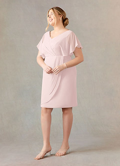 Azazie Julia Venta final Vestido Rosa Rubor de Gasa de Corte Recto con Cuello en V Plisado image11