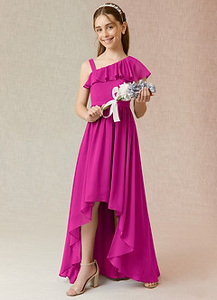 Azazie Mango Junior Fuchsia A-Line Ruched Chiffon Dress image1
