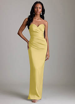 Azazie Sonora Vestidos de damas de honor Vestido de Canario de Satén Elástico de Corte Recto con Sin tirantes image6