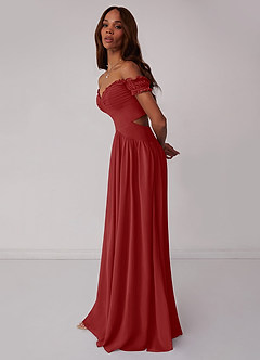 Barbie ♥ Azazie Jurken voor bruidsmeisjes Converteerbaar Jurk van Chiffon met A-Lijn Off the Shoulder Roest image4