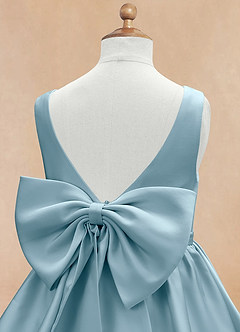 Azazie Margie Blumenmädchenkleider A-Linie Schleifen Stretch-Satin Kleid Stimmungsvolles Blau image7