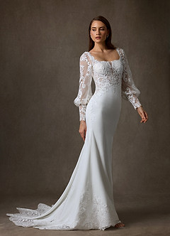 Azazie Isadora Wedding Dresses Diamond White Mermaid Lace Dress image8