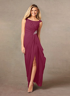 Azazie Yarrow Mother of the Bride Dresses Mulberry A-Line Pleated Chiffon Dress image3