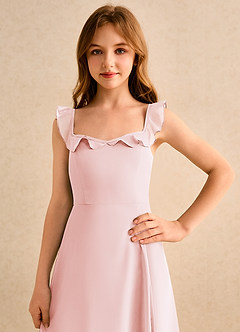 Azazie Chip Girls Formal Flower Girl Dresses Blushing Pink A-Line Sleeveless Chiffon Dress image6