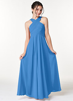 Azazie Kaleigh Junior Blue Jay A-Line Pleated Chiffon Dress image4