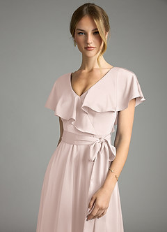 Azazie Lainey Bridesmaid Dresses Blushing Pink A-Line with Pockets Stretch Satin Dress image6