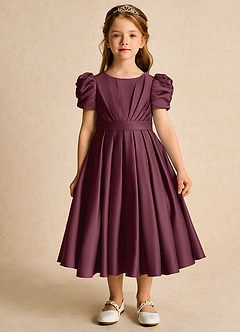 Azazie Miriam Flower Girl Dresses Cabernet Ball-Gown Pleated Matte Satin Dress image4