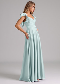 Azazie Leilani Bridesmaid Dresses Mist A-Line Ruched Stretch Satin Dress image6