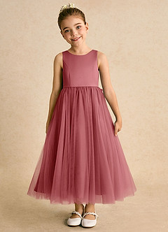 Azazie Solia Abiti da Ragazza di Fiori Abito Principessa in Tulle Fiocco Rosa Antica image3