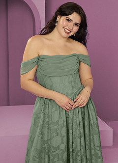 Barbie ♥ Azazie Bridesmaid Dresses Matcha A-Line Off the Shoulder Floral Burnout Convertible Dress image11