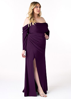 Azazie Hallie Robes de demoiselle d'honneur Robe Fourreau Convertible en Satin extensible Schulterfreies Langarmshirt Grain De Raisin image10