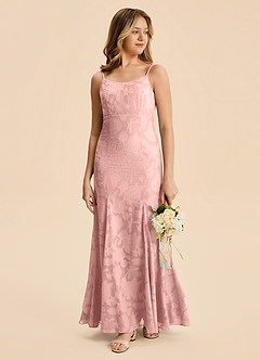 Azazie Lioren Junior Vestido Rosa Empolvado de Devorado Floral de Corte Sirena con Drapeado image5