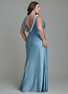 Azazie Kieryn Bridesmaid Dresses Steel Blue Mermaid Pleated Stretch Satin Dress image8