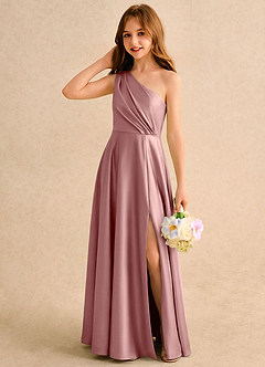 Azazie Puddles Junior Formal Flower Girl Klänningar Klä A-Line i Stretch Satin Ena axeln image3