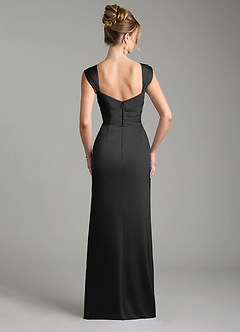 Azazie Filippa Bridesmaid Dresses Black A-Line Pleated Stretch Satin Dress image2