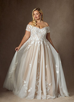 Azazie Rowe Vestidos de novia Vestido de Blanco Diamante Nude de Tul de Corte Princesa con Vestidos sin tirantes image9