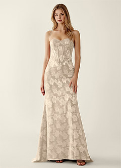 Serapheagn Cream Embossed Clipped Jacquard Prom Dress image1