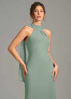 Azazie Cassiana Bridesmaid Dresses Silver Sage Mermaid Pleated Chiffon Dress image7