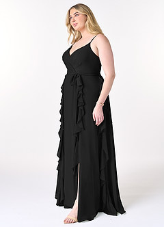 Azazie Peyton Robes de demoiselle d'honneur Robe Trapèze en Mousseline de soie Rayé Noir image9
