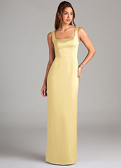 Azazie Flori Bridesmaid Dresses Butter Sheath Side Slit Stretch Satin Dress image1