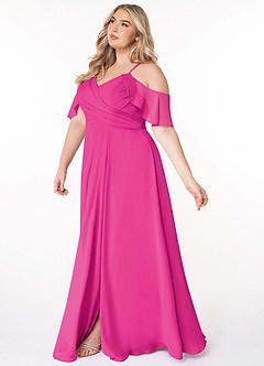Azazie Dakota Bridesmaid Dresses Fuchsia A-Line V-Neck Pleated Chiffon Dress image10