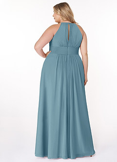 Azazie Bonnie Bridesmaid Dresses Moody Blue A-Line Keyhole Ruched Chiffon Dress image7
