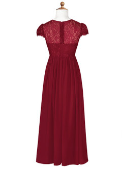 Azazie Delevingne Junior Burgundy A-Line Lace Chiffon Dress image7