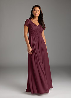 Azazie Dunja Mother of the Bride Dresses Cabernet A-Line V-Neck Lace Chiffon Dress image3