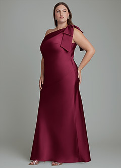 Azazie Yuanna Bridesmaid Dresses Burgundy Mermaid One Shoulder Stretch Satin Dress image12