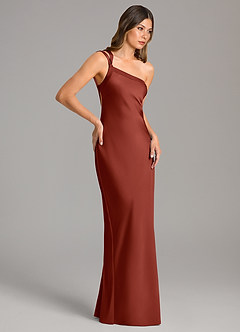 Azazie Monroe Robes de demoiselle d'honneur Robe Sirène en Satin extensible Ue épaule Terracotta image5