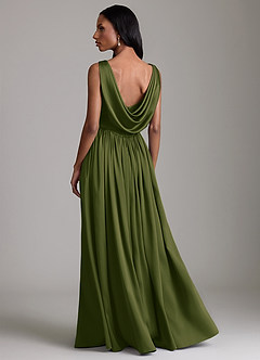 Azazie Novi Bridesmaid Dresses Bright Olive A-Line with Pockets Stretch Satin Dress image2