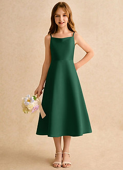 Azazie Jaella Girls Formal Flower Girl Dresses Dark Green A-Line Pleated Matte Satin Dress image5